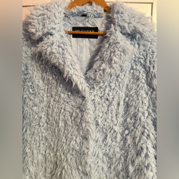 Guess Los Angeles Powder Blue Faux fur teddy coat. Size large. - Picture 12 of 16